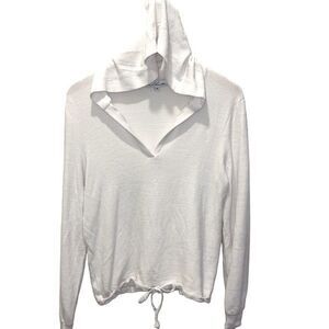 Red Haute Womens Ribbed Textured V-Neck Lounge Pullover Hoodie White‎ Medium
